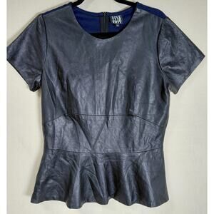 LOVE & LIBERTY Lamb Skin Peplum Top Blue Solid Short Sleeve Women Size 12